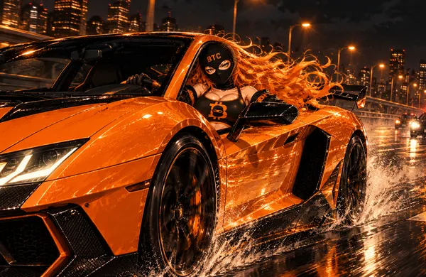 The suspect driving an orange and black getaway car